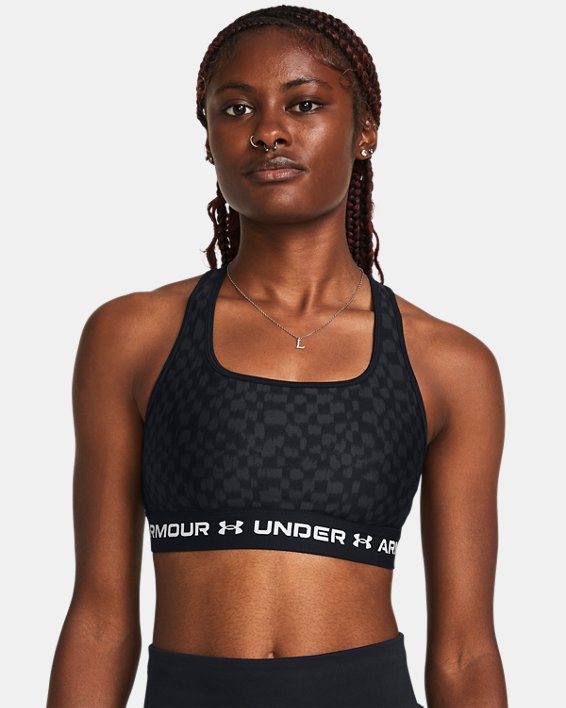 Women's Armour® Mid Crossback Printed Sports Bra, Black, pdpMainDesktop image number 0